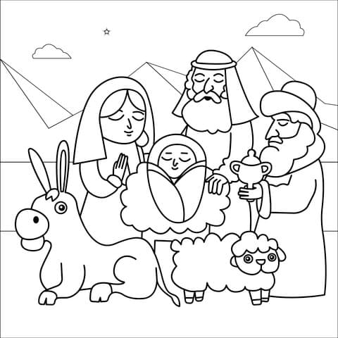 Nativity Scene For Kids Coloring Page