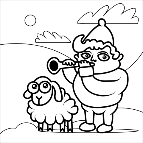 Nativity Scene Shepherd With A Sheep Coloring Page