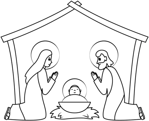 Nativity Stable For Kids Coloring Page