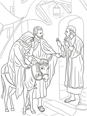 No Room At The Inn For Mary And Joseph Image For Kids Coloring Page