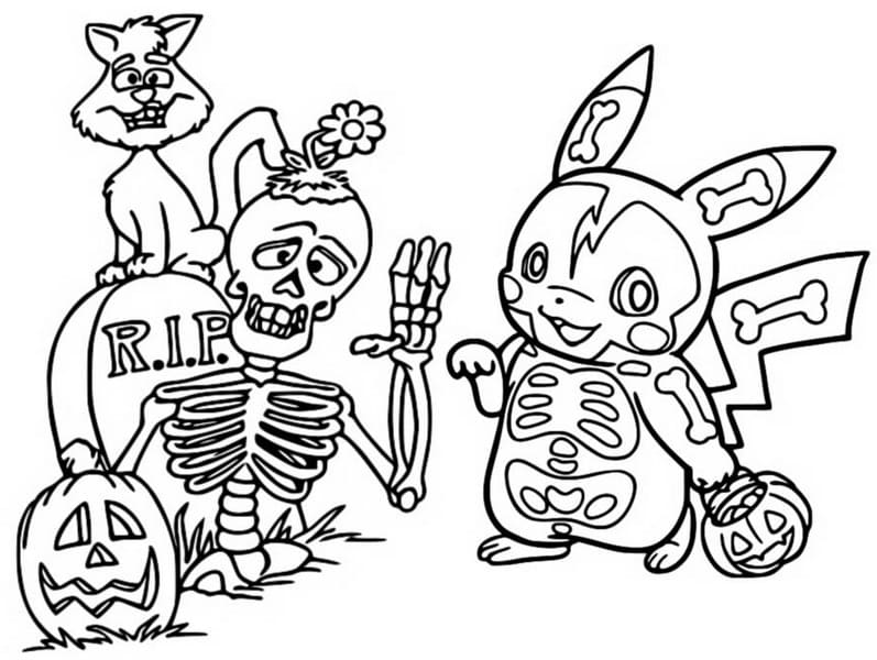Pikachu Skeleton Coloring Page