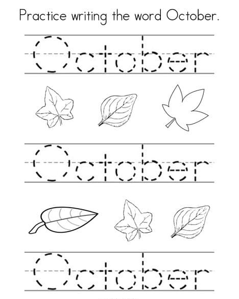 Practice Writing The Word October Image For Kids