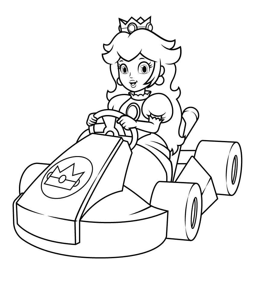 Princess Peach driving a car