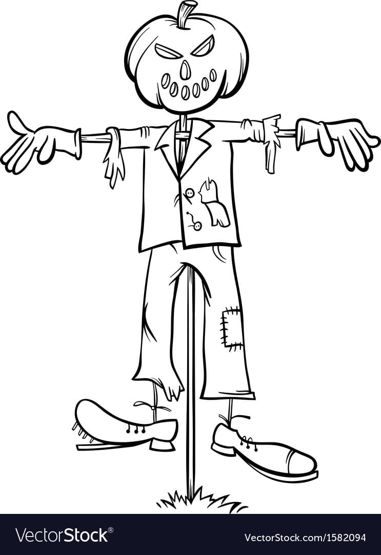 Scarecrow Cartoon For Coloring Book Vector Picture