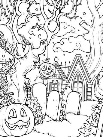 Spooky Pumpkins In Graveyard Picture