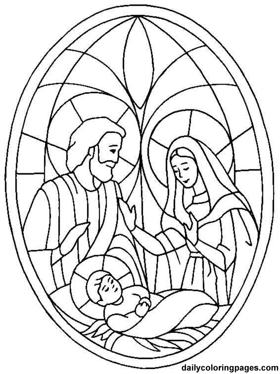 Stained Glass Nativity Scene Image For Kids Coloring Page