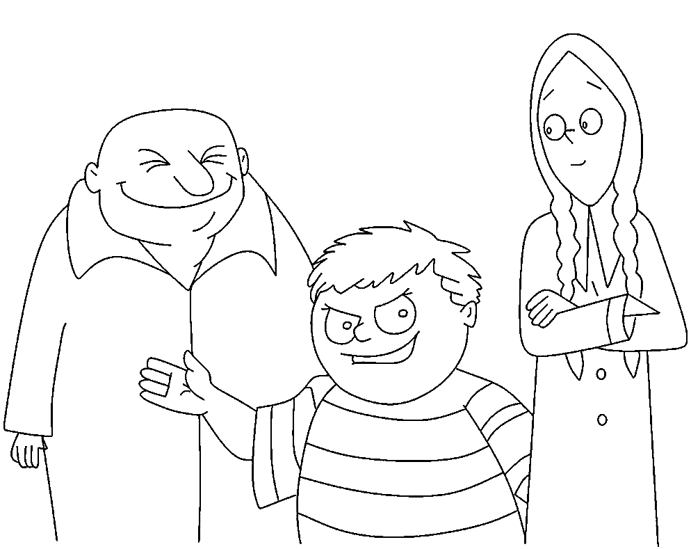 Uncle Fester With Pugsley and Wednesday