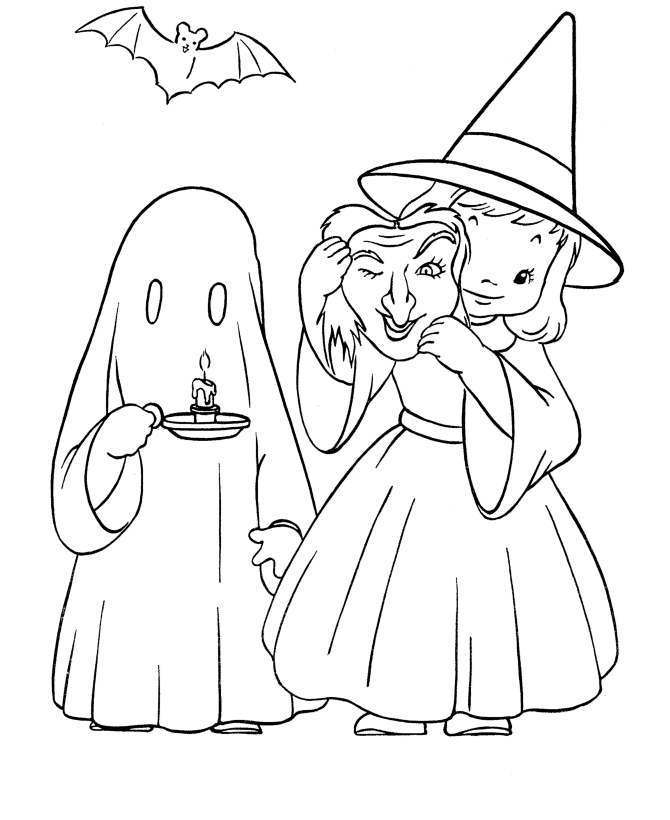 Witch And Ghost Halloween Coloring Page