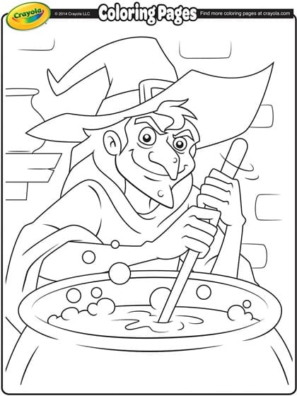 Witch And Her Cauldron Coloring Page