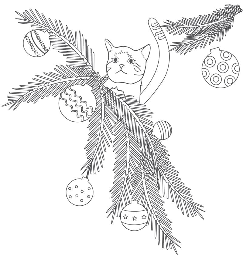 A Christmas Cat For Kids Coloring Page