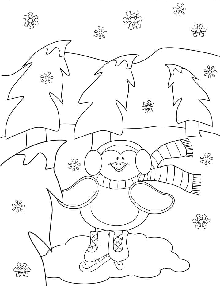 Adorable Christmas Penguin For Kids Coloring Page
