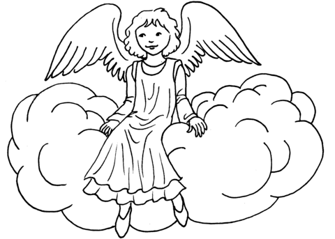 Angel Sitting On Cloud Coloring Page