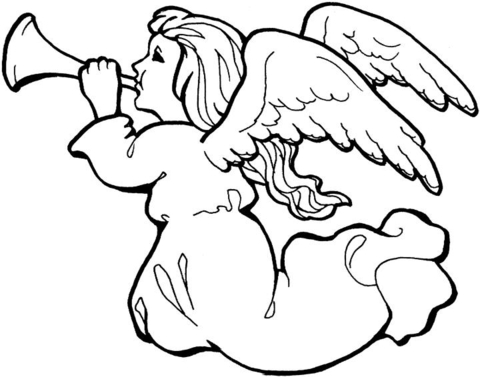 Angel With Trumpet Image For Kids Coloring Page