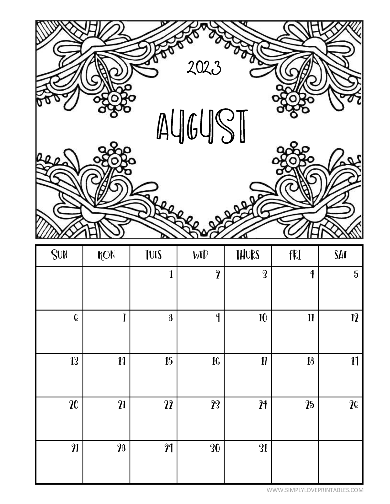 August 2023 Image Coloring Page