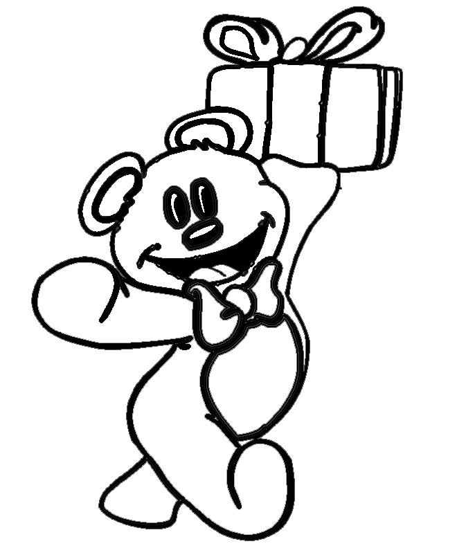Bear With Christmas Present Coloring Page