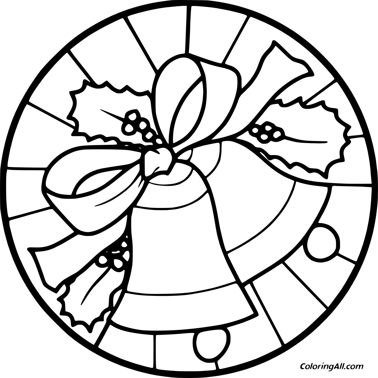 Bell And Holly In Circle Image For Kids Coloring Page