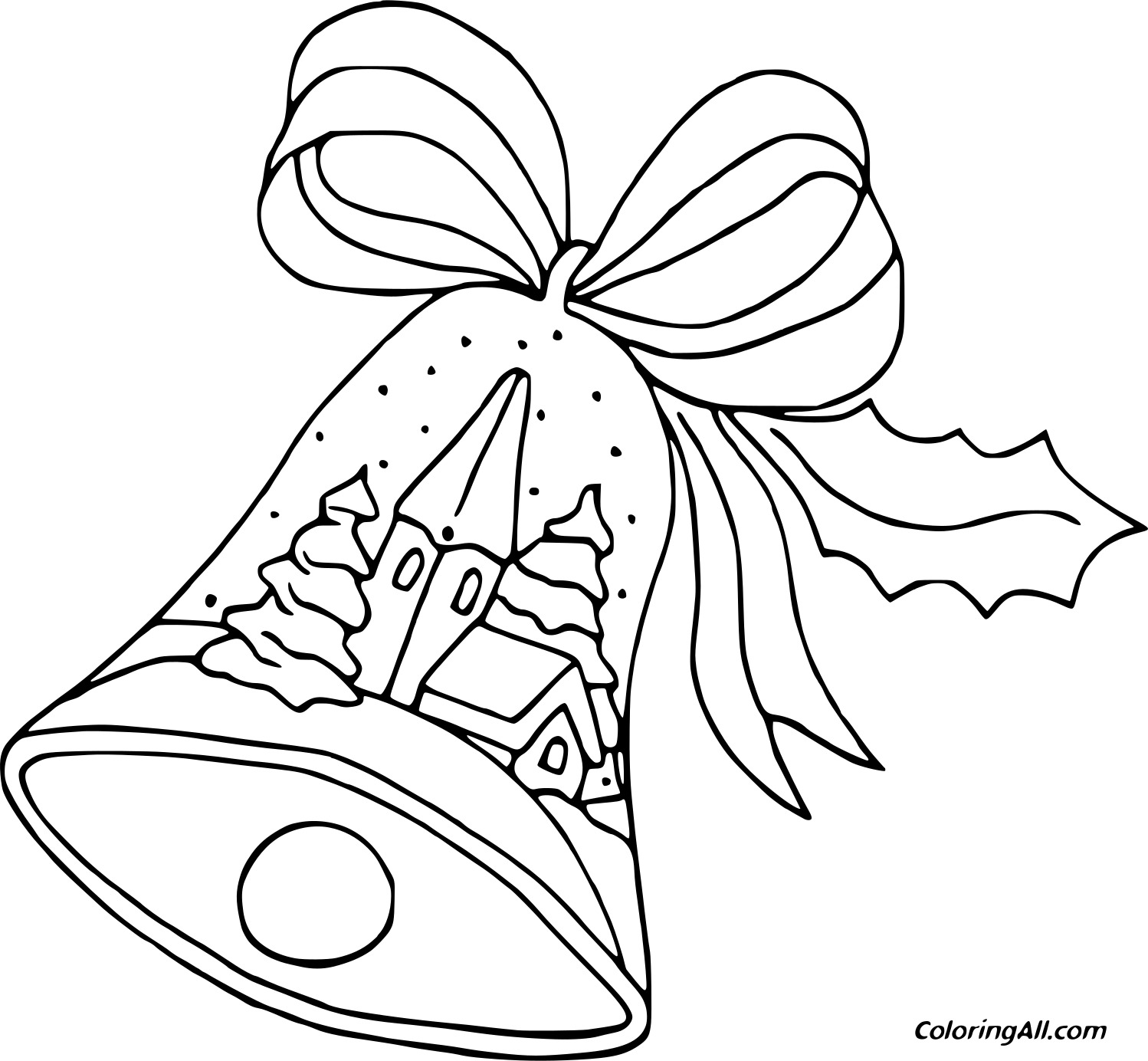 Bell With Christmas Tree Pattern Image For Kids Coloring Page