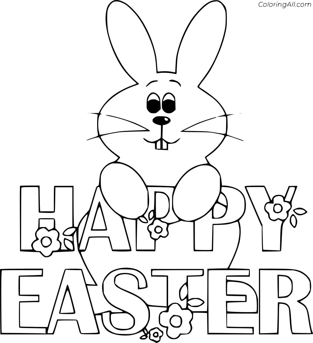 Bunny And Happy Easter Doodle For Kids Coloring Page