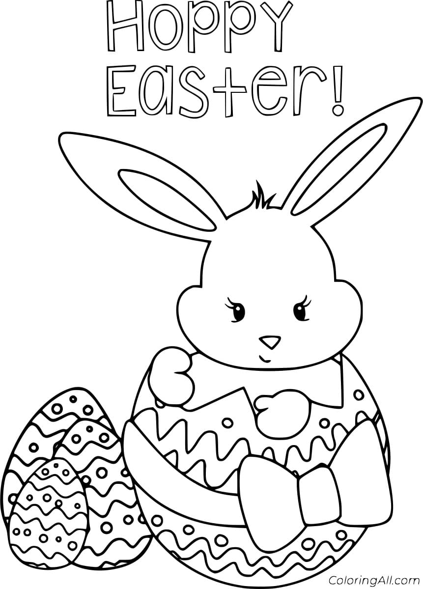 Bunny Out Of The Egg Wishes Happy Easter Image For Children Coloring Page