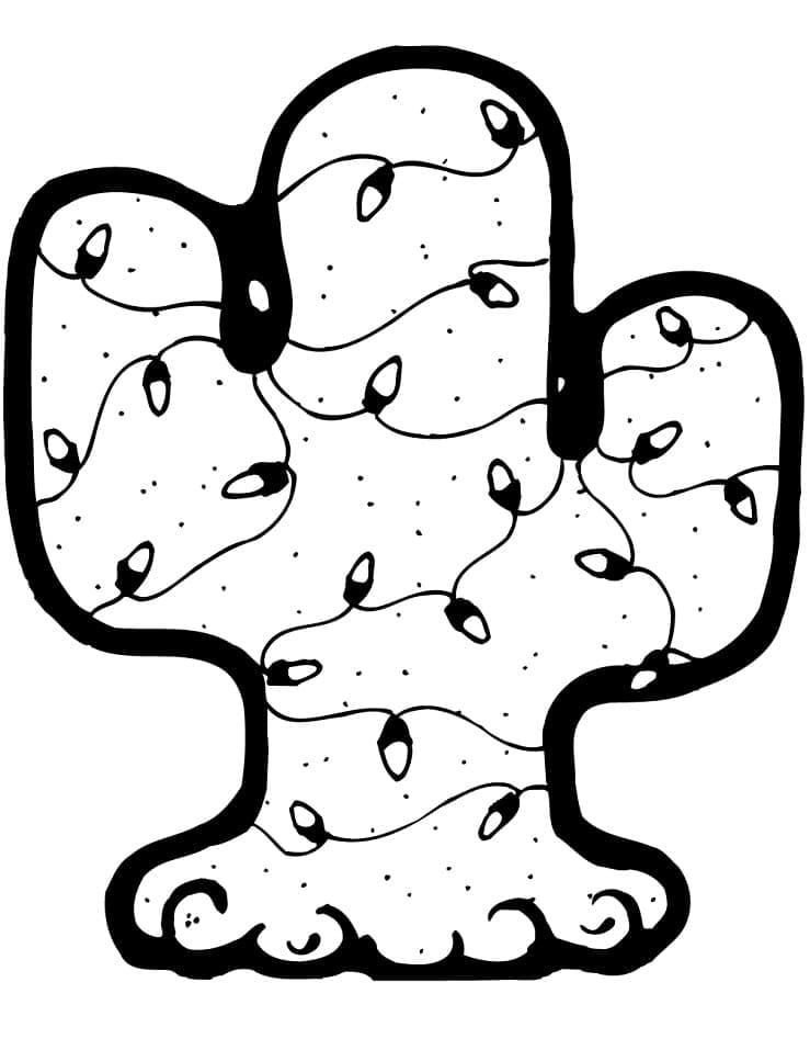 Cactus With Christmas Lights Image For Kids Coloring Page