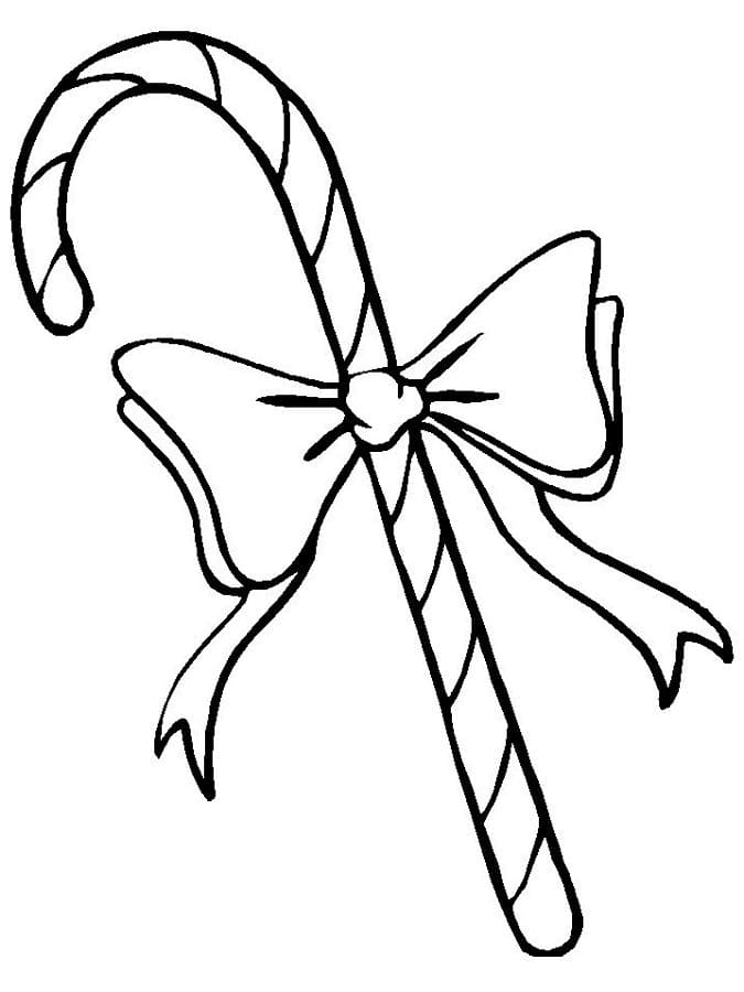 Candy Cane Drawing With Bow Coloring Page