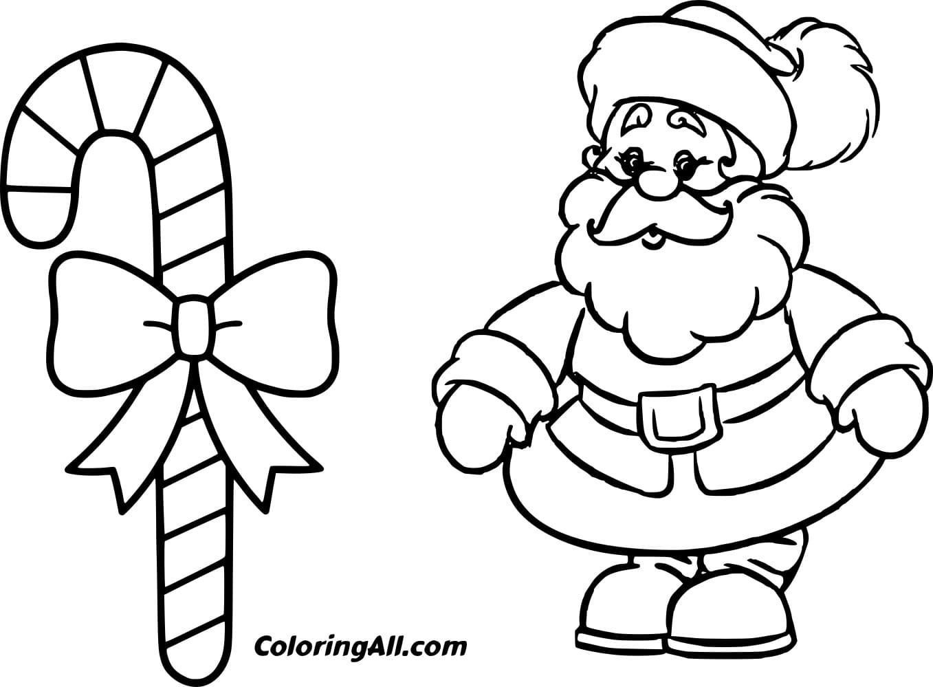Candy Cane and Santa Drawing Coloring Page