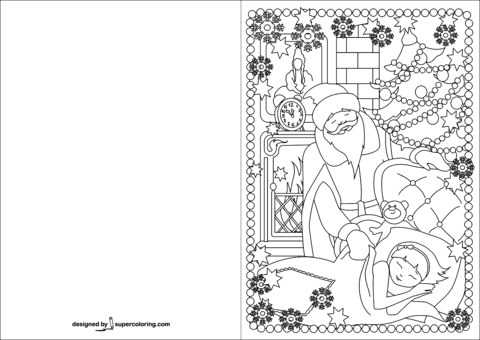 Caring Santa Claus At Home Greeting Card Image For Kids Coloring Page