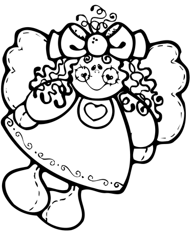 Christmas Angel Doll Image For Kids Coloring Page