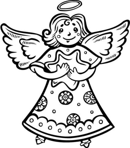 Christmas Angel Holding A Star Coloring Page