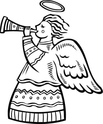 Christmas Angel With A Horn Image For Kids Coloring Page