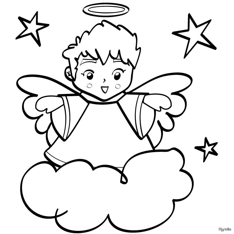 Christmas Angel With Animals Image For Kids Coloring Page