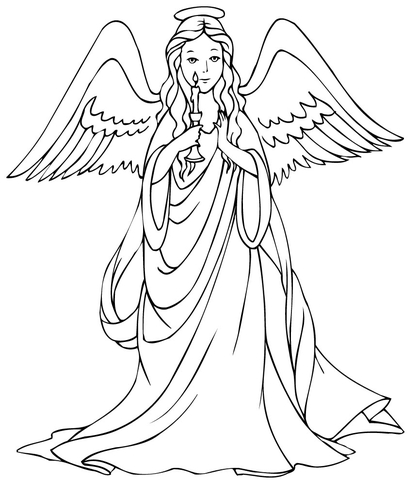 Christmas Angel With Candle Coloring Page