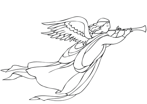 Christmas Angel With Trumpet Picture Coloring Page