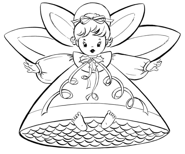 Christmas Angels Cute Image For Kids Coloring Page
