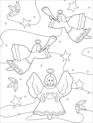 Christmas Angels For Kids Coloring Page
