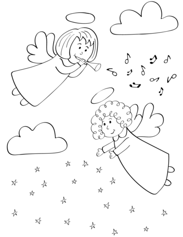 Christmas Angels In The Sky Coloring Page