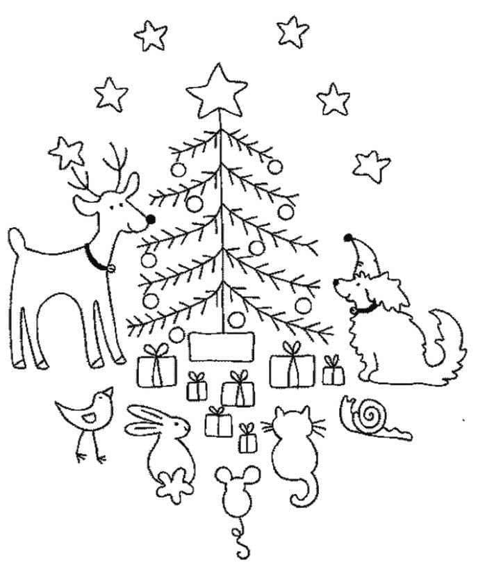 Christmas Animal Lovely Image Coloring Page