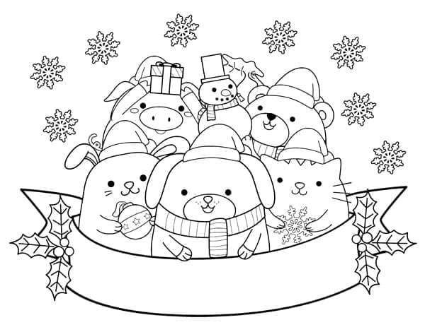 Christmas Animals Sweet Coloring Page