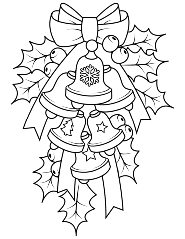 Christmas Bells And Holly Coloring Page