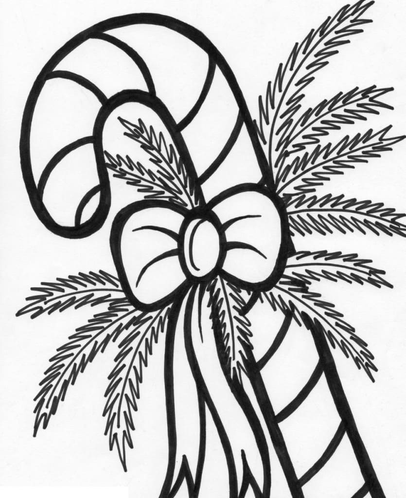 Christmas Candy Cane Lovely Image Coloring Page