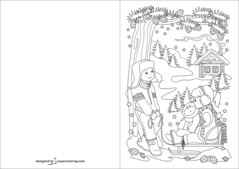 Christmas Card With Stocking Card Image For Kids Coloring Page