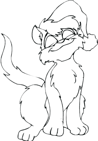 Christmas Cat For Children Coloring Page