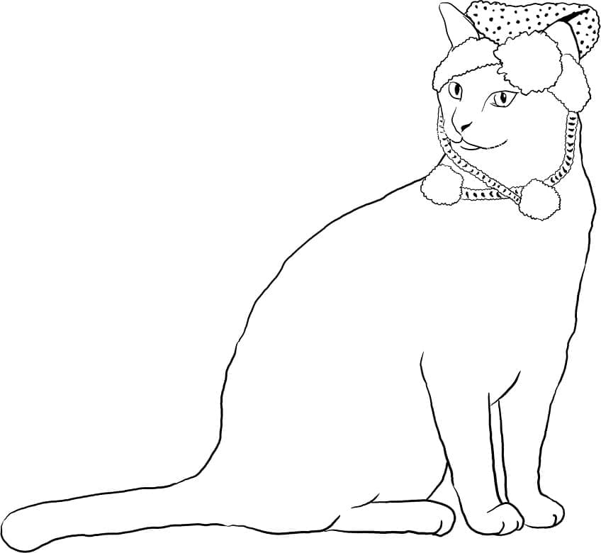 Christmas Cat For Kids Image Coloring Page