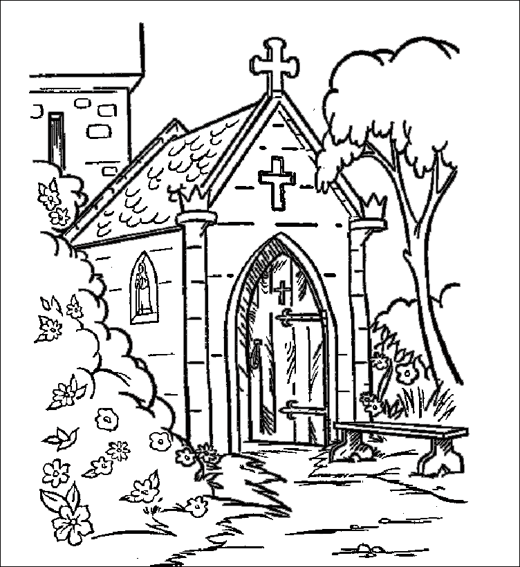 Christmas Church Cute Picture Coloring Page