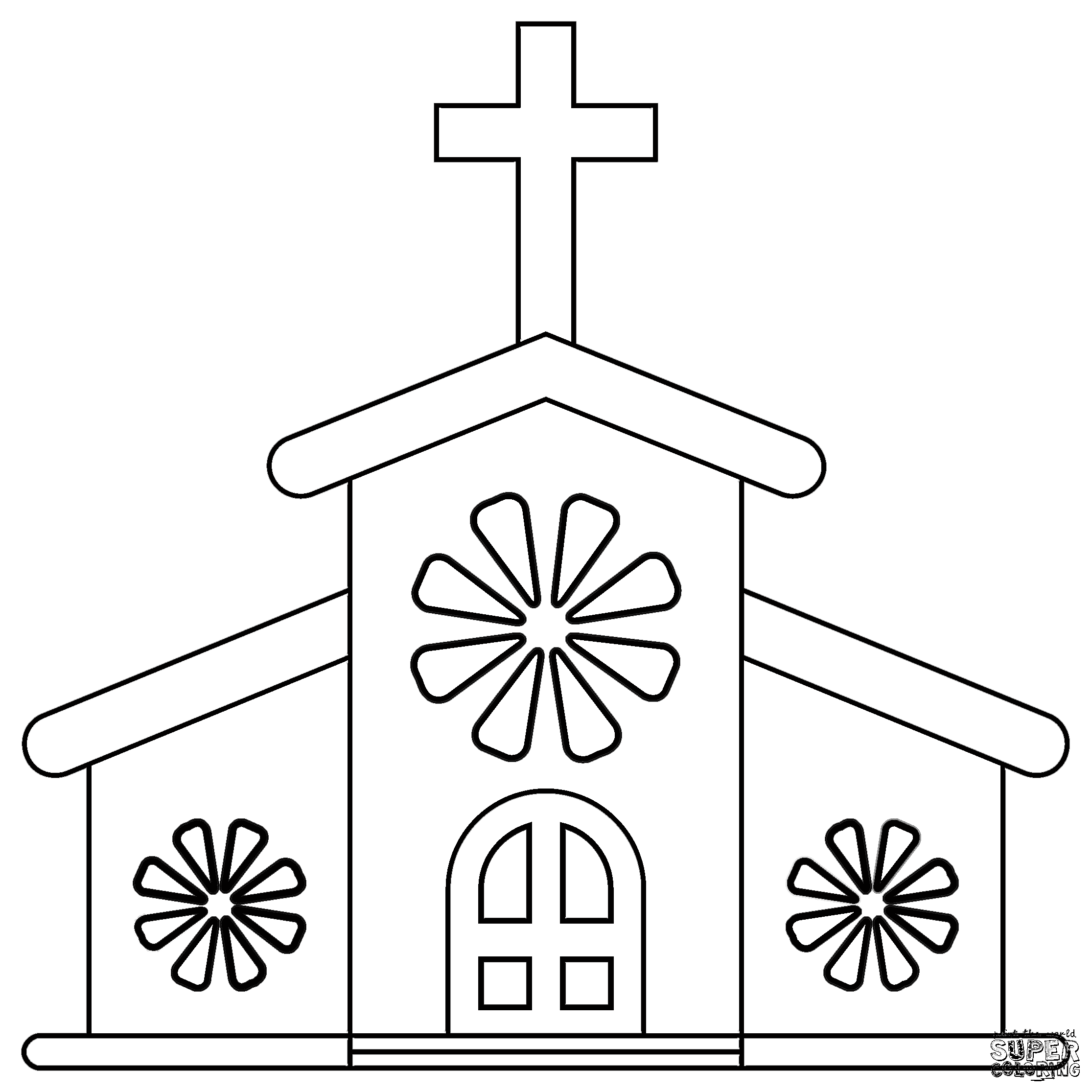 Christmas Church For Children Coloring Page
