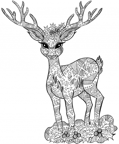 Christmas Deer For Children Coloring Page