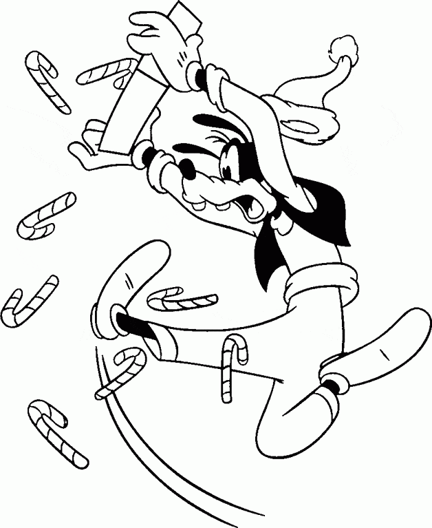 Christmas Disney Goofy With Candy Canes Coloring Page