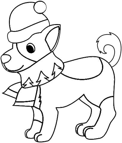Christmas Dog Image For Kids Coloring Page