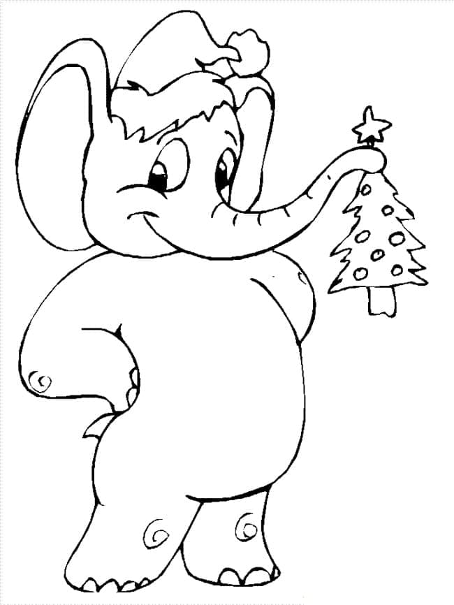 Christmas Elephant For Kids Coloring Page