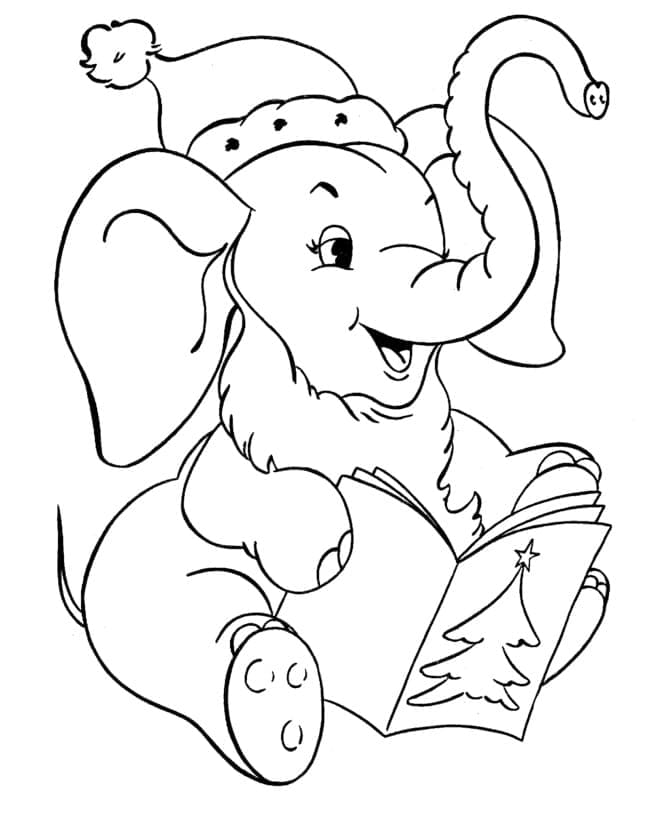 Christmas Elephant Singing Image For Kids Coloring Page